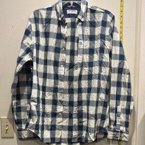 Express Men's Blue and White Plaid Shirt